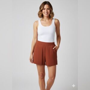 Women’s Nine West Pull On Mid Rise Linen Shorts Rust Orange Red Size XL